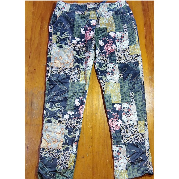 TEMPO PARIS Patchwork Pants XL All Over Print Boho Leopard Floral Made in Italy - Picture 2 of 8